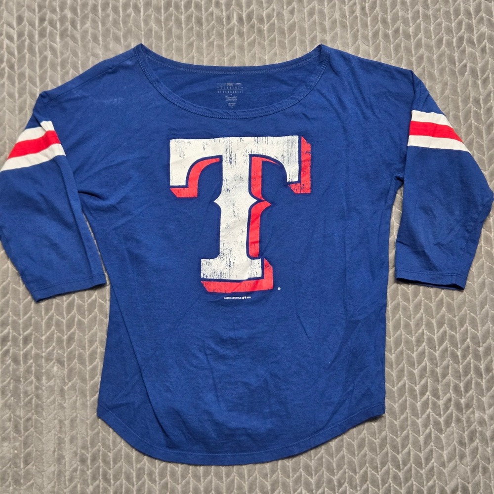 Texas Rangers MLB Genuine Merchandise Blue 3/4 Sleeve Graphic T-Shirt Small